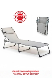 ECMPROGER KATLANABİLİR YASTIKLI LÜKS ŞEZLONG / KAMPET - GRİ